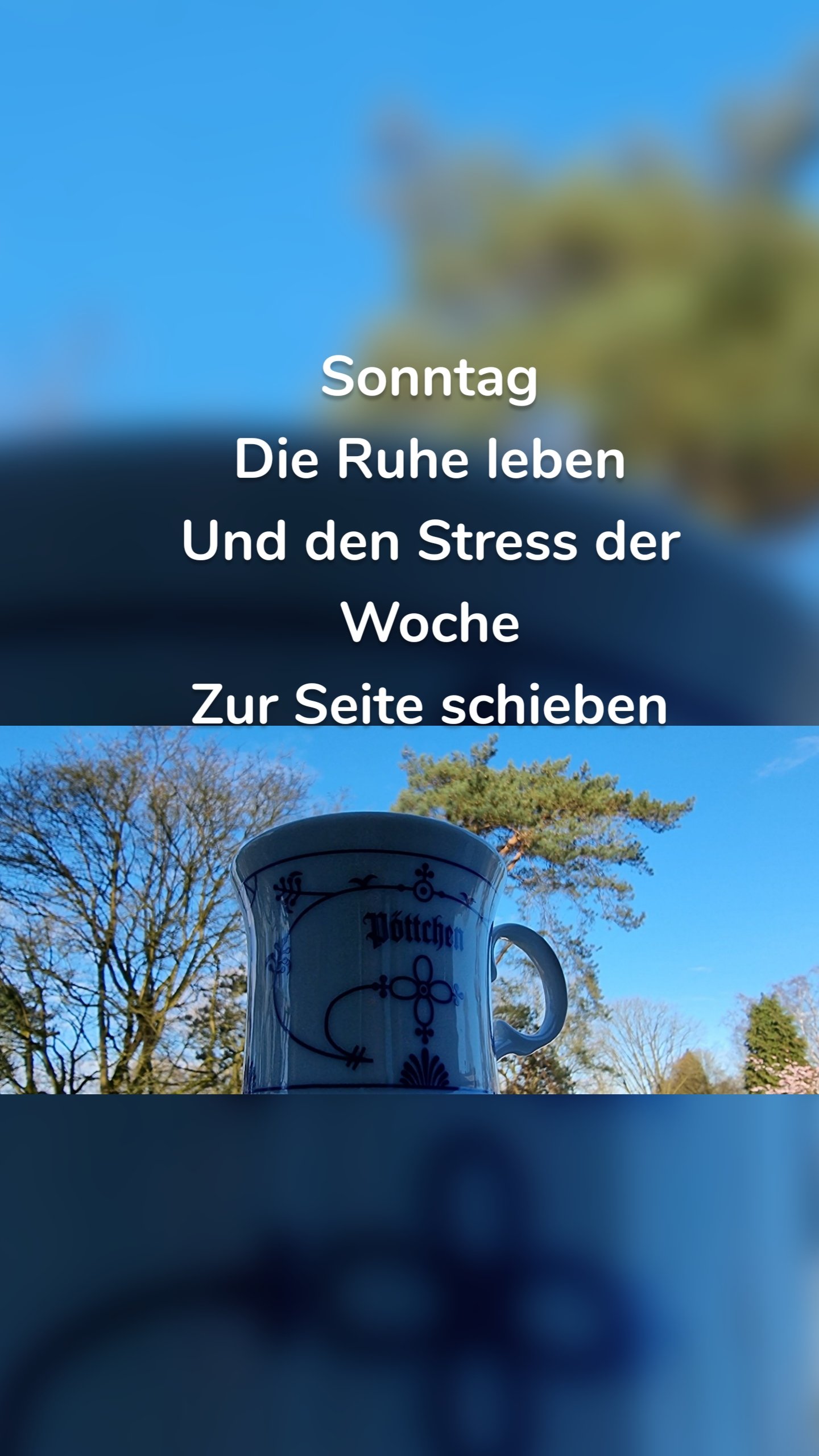 Sonntag
Die Ruhe leben
Und den Stress der Woche
Zur Seite schieben